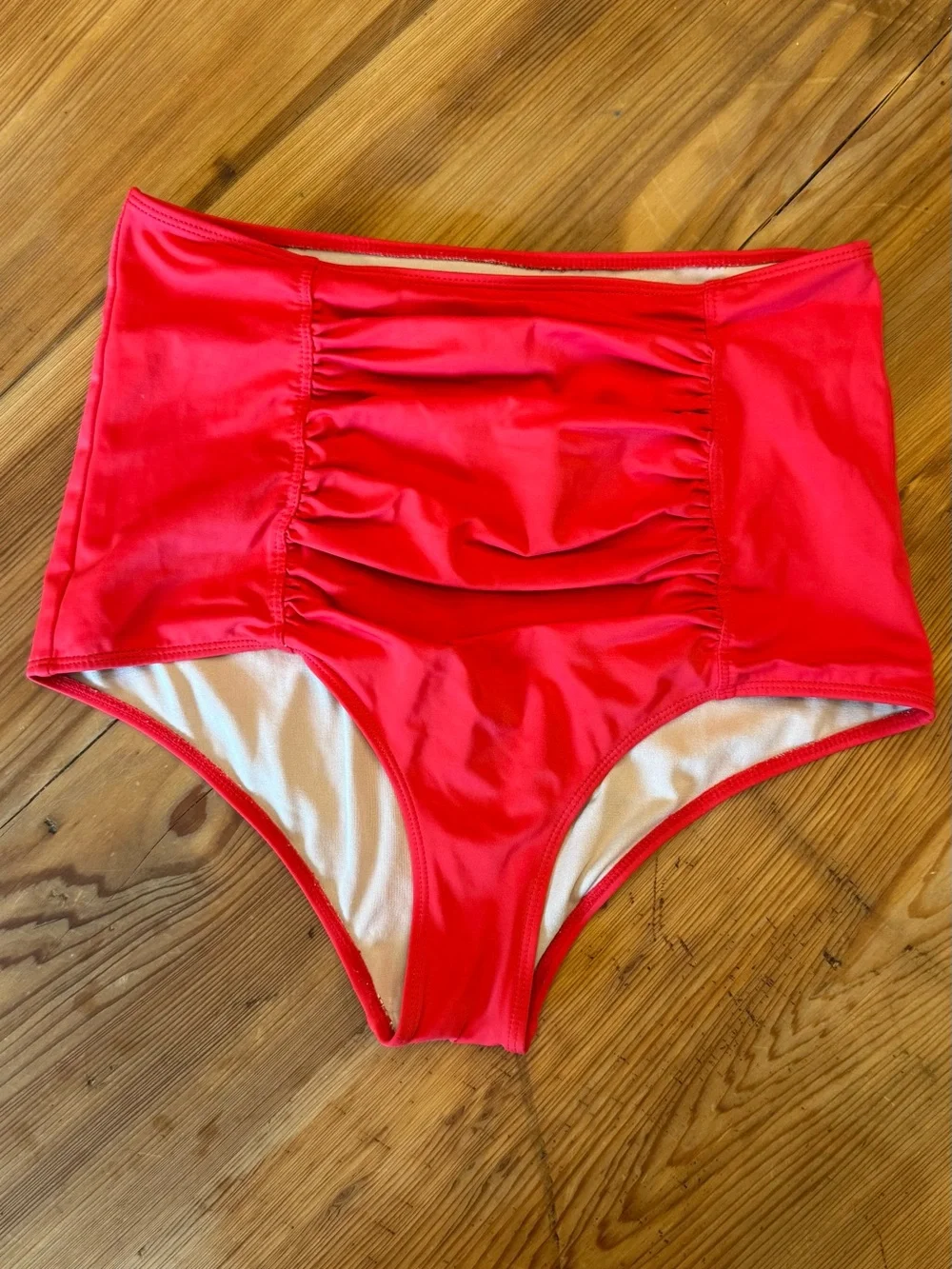 Kortni Jeane Red High-Waist Ruched Bikini Bottom - Picture 1 of 2